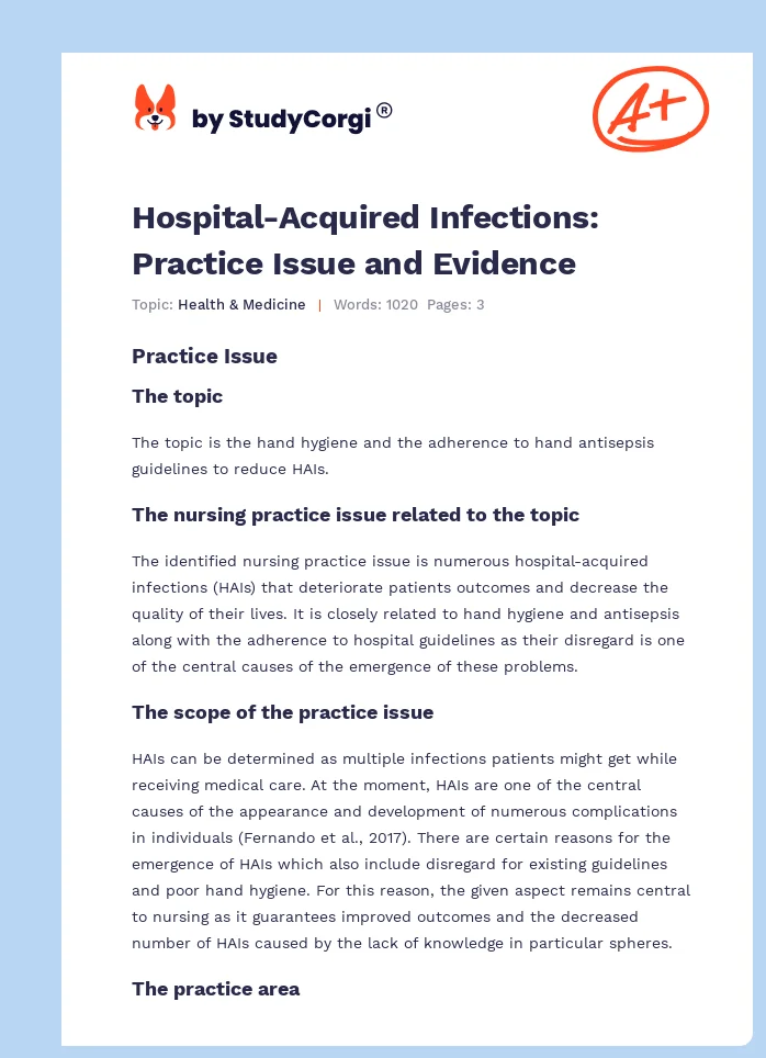 Hospital-Acquired Infections: Practice Issue and Evidence. Page 1