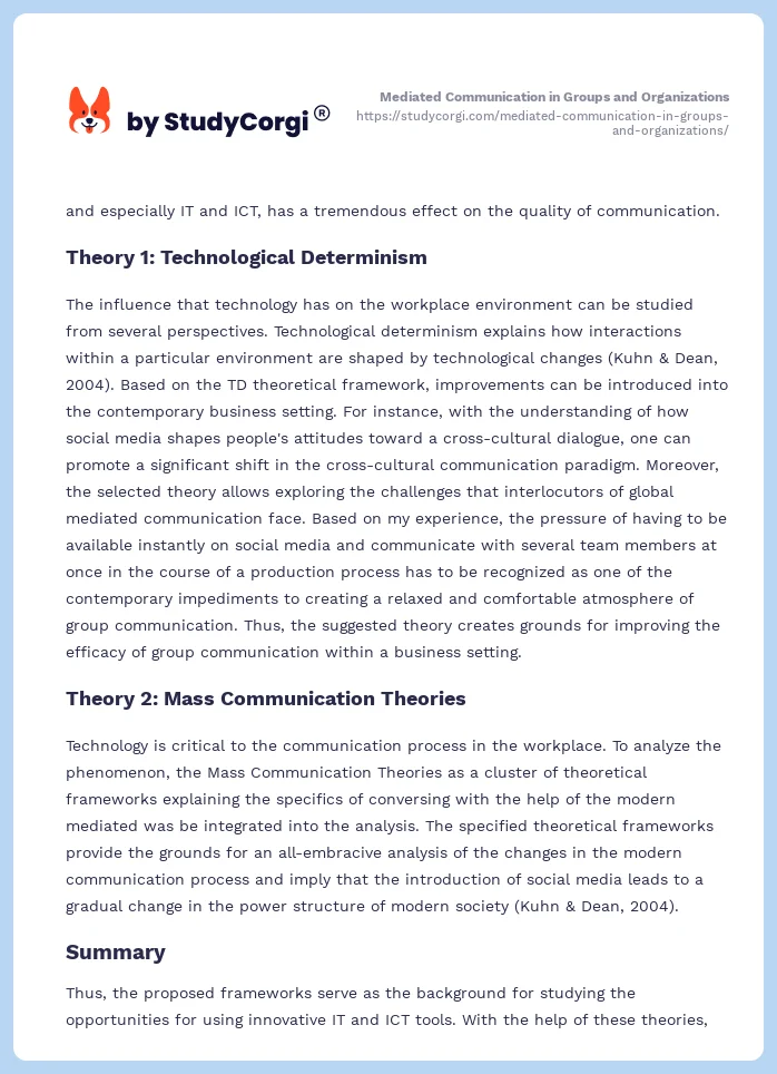 Mediated Communication in Groups and Organizations. Page 2