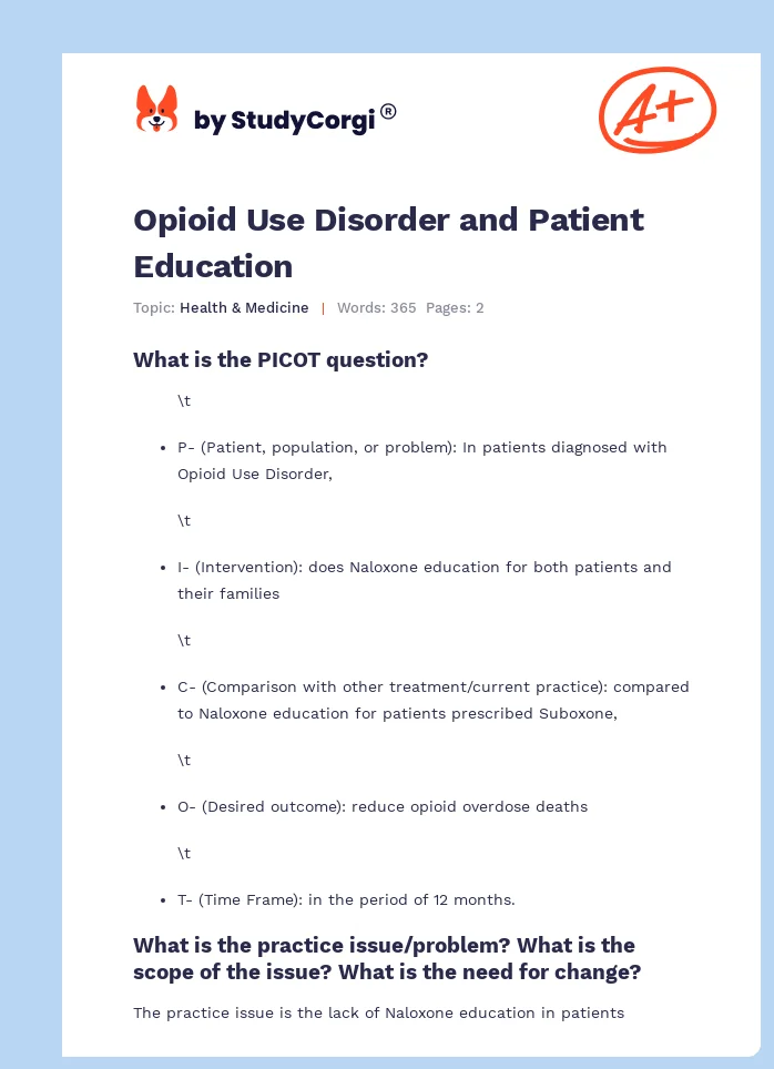 Opioid Use Disorder and Patient Education. Page 1