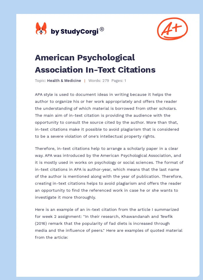 American Psychological Association In-Text Citations. Page 1
