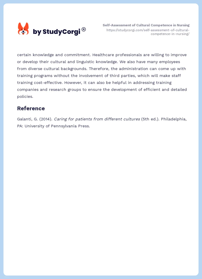 Self-Assessment of Cultural Competence in Nursing. Page 2