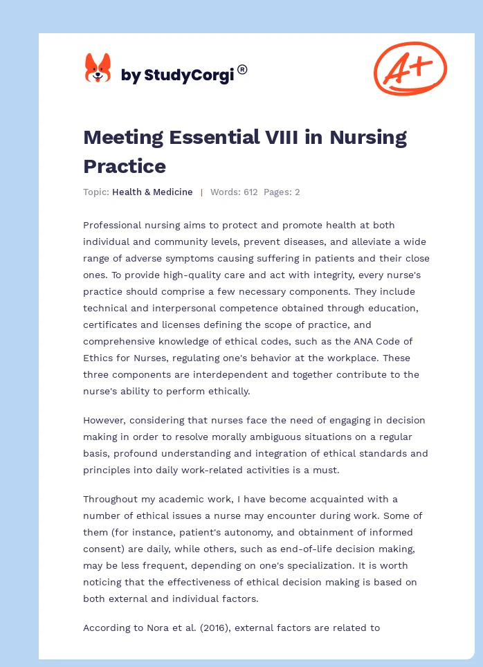 Meeting Essential VIII in Nursing Practice. Page 1