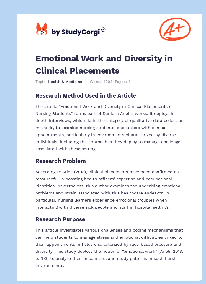 Emotional Work and Diversity in Clinical Placements. Page 1