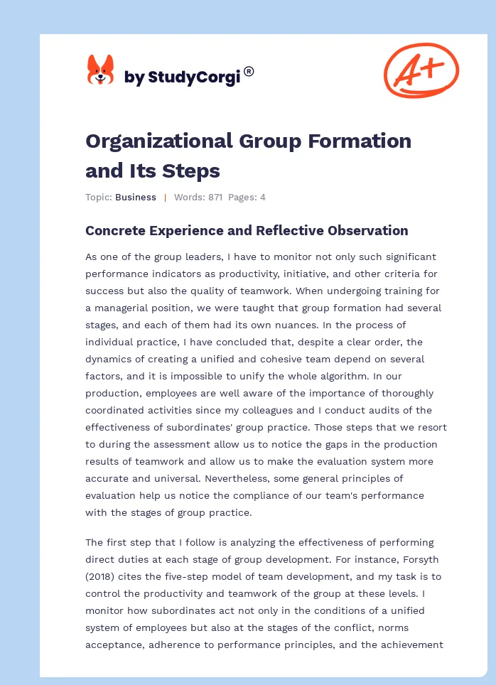 Organizational Group Formation and Its Steps. Page 1
