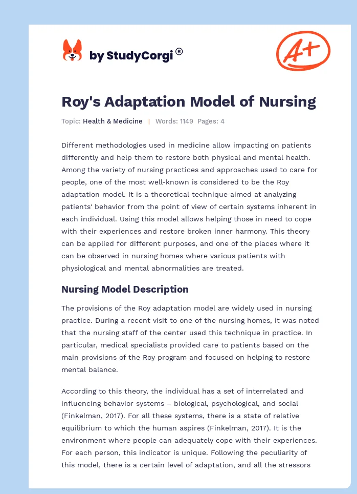 Roy's Adaptation Model of Nursing. Page 1
