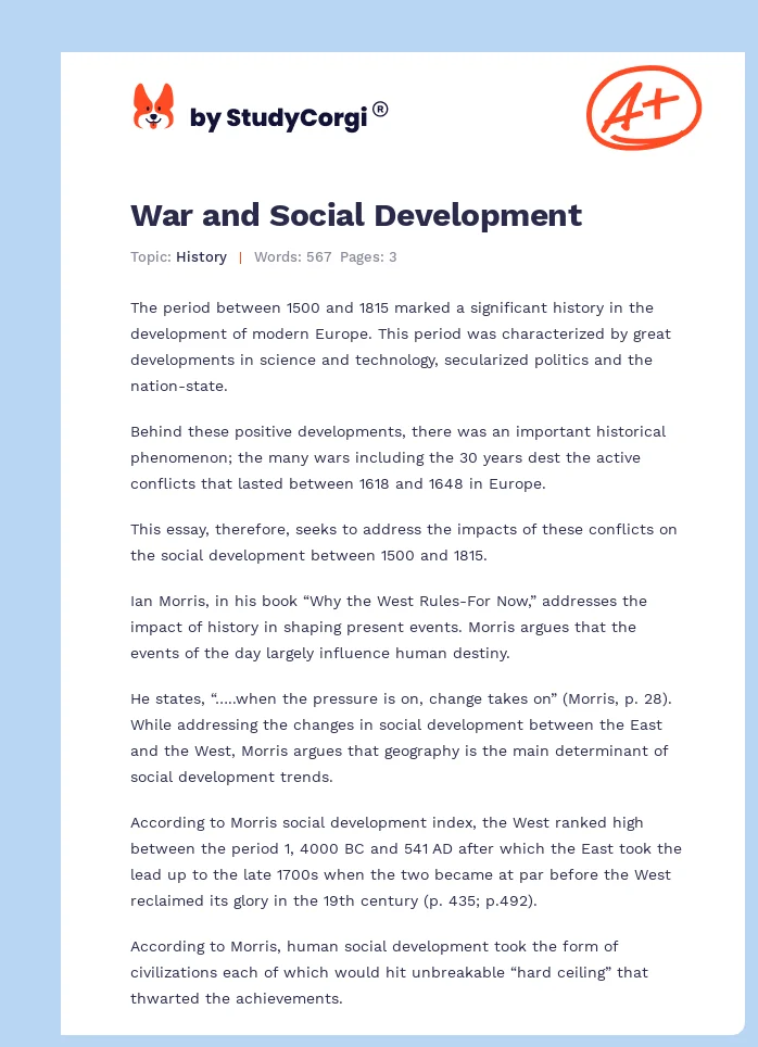 War and Social Development. Page 1