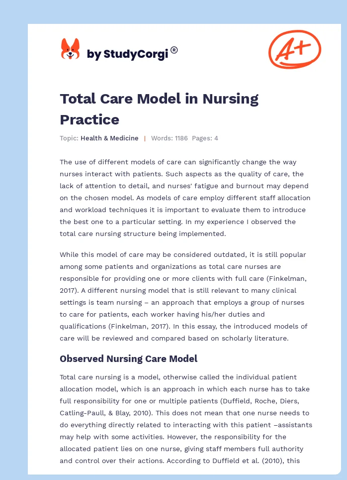Total Care Model in Nursing Practice. Page 1