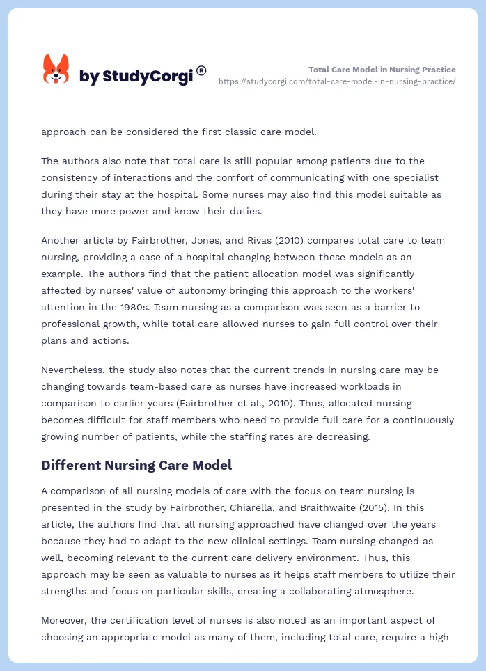 Total Care Model in Nursing Practice. Page 2
