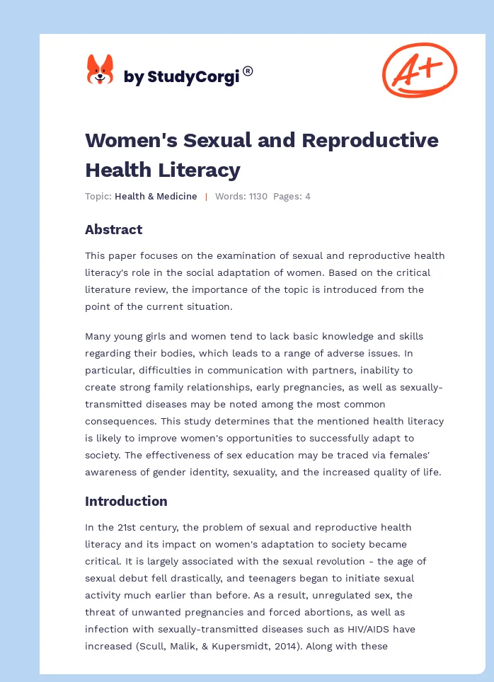 Women's Sexual and Reproductive Health Literacy. Page 1