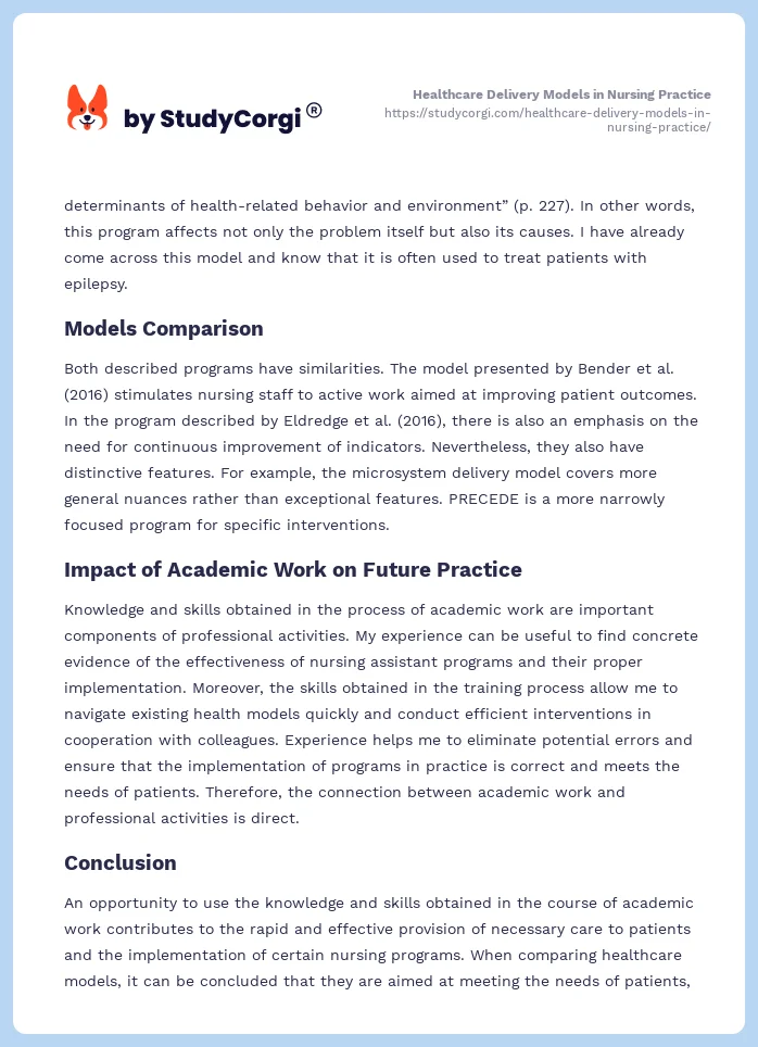 Healthcare Delivery Models in Nursing Practice. Page 2