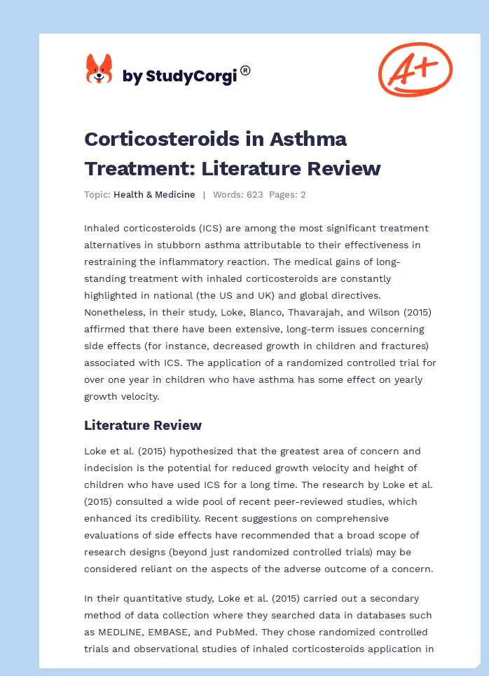 Corticosteroids in Asthma Treatment: Literature Review. Page 1