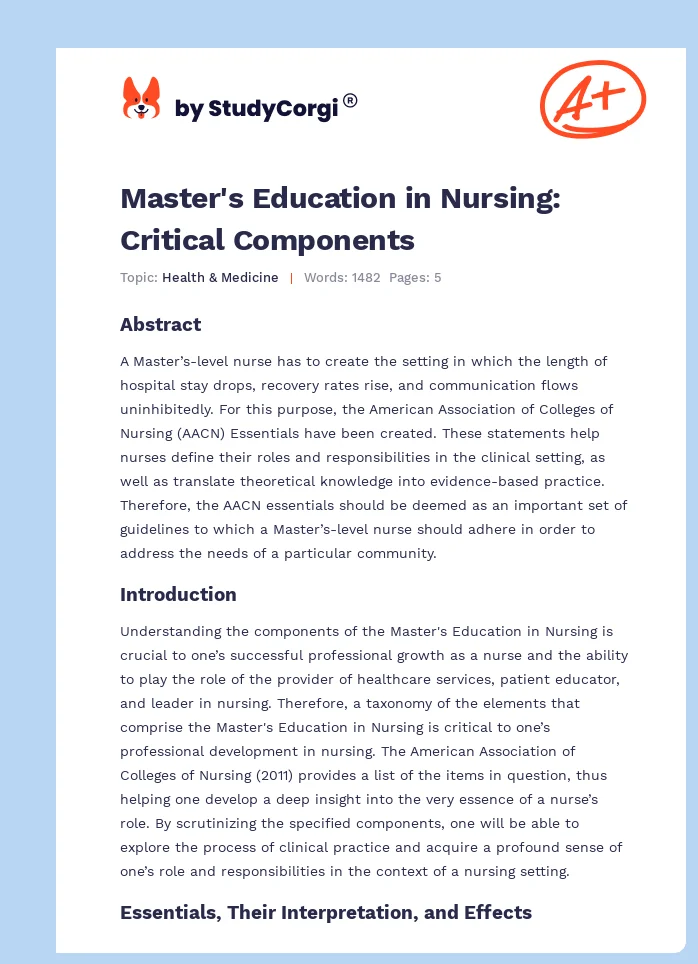 Master's Education in Nursing: Critical Components. Page 1
