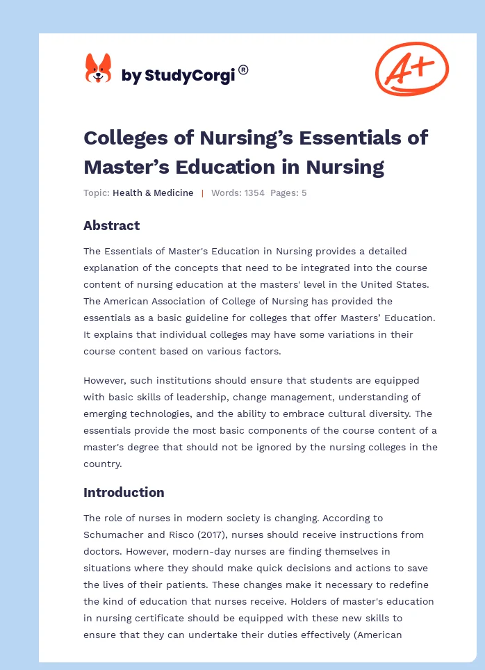 Colleges of Nursing’s Essentials of Master’s Education in Nursing. Page 1