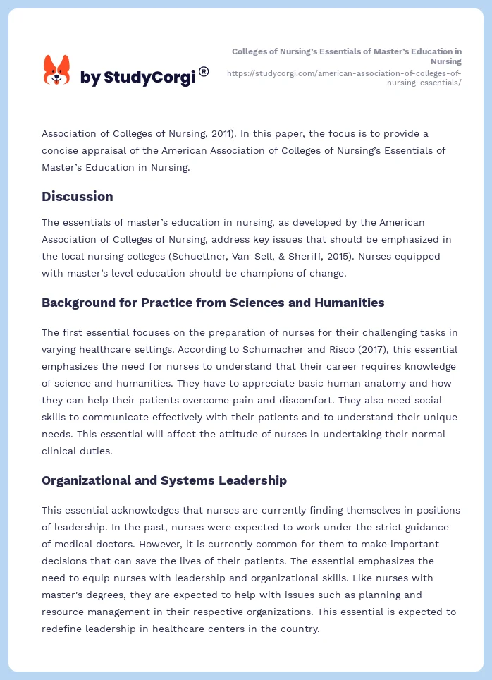 Colleges of Nursing’s Essentials of Master’s Education in Nursing. Page 2
