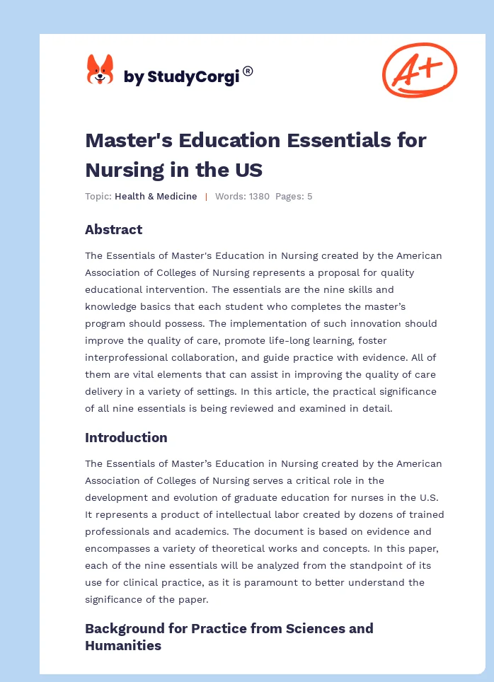 Master's Education Essentials for Nursing in the US. Page 1
