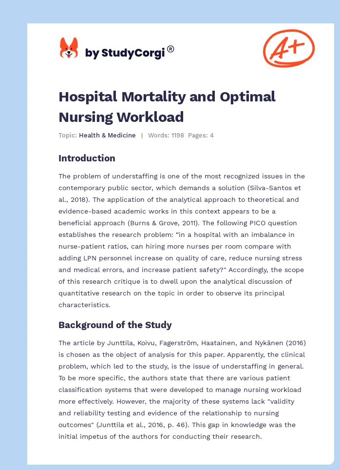 Hospital Mortality and Optimal Nursing Workload. Page 1