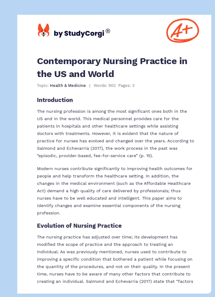 Contemporary Nursing Practice in the US and World. Page 1