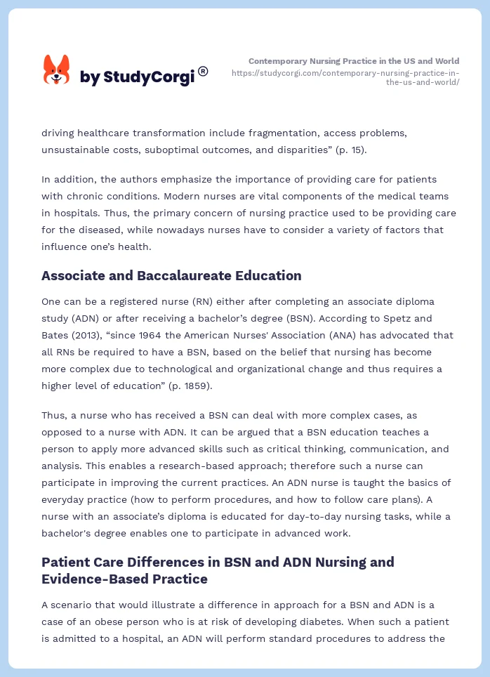Contemporary Nursing Practice in the US and World. Page 2