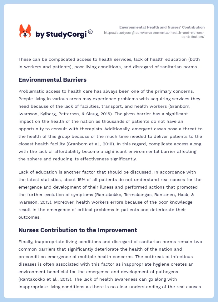 Environmental Health and Nurses' Contribution. Page 2