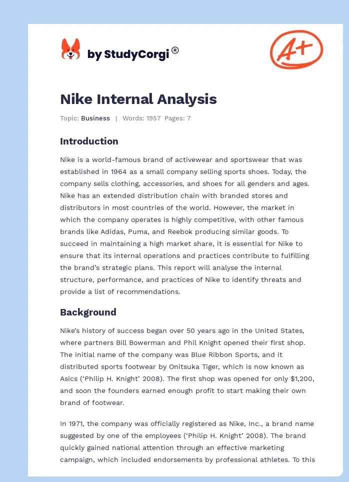 Nike Internal Analysis. Page 1
