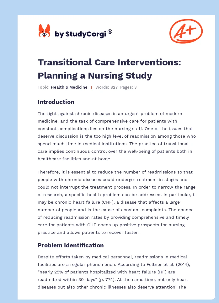 Transitional Care Interventions: Planning a Nursing Study. Page 1