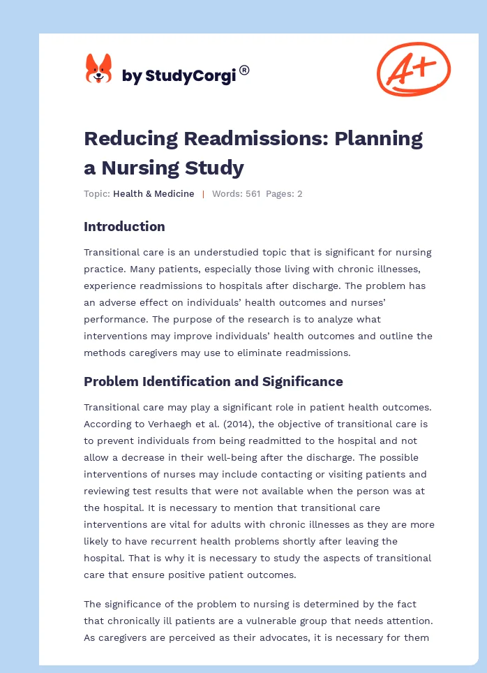 Reducing Readmissions: Planning a Nursing Study. Page 1