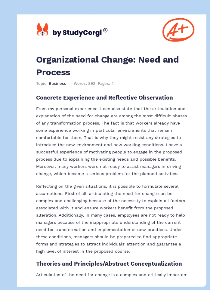 Organizational Change: Need and Process. Page 1