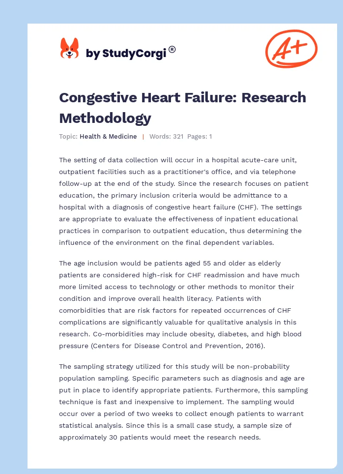 Congestive Heart Failure: Research Methodology. Page 1