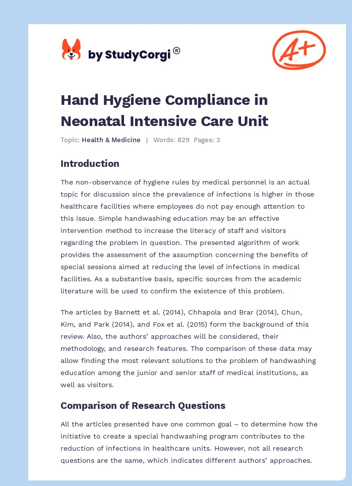 Hand Hygiene Compliance in Neonatal Intensive Care Unit. Page 1