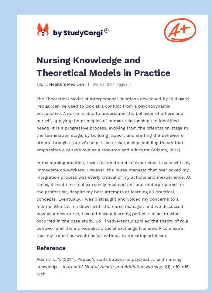 Nursing Knowledge and Theoretical Models in Practice. Page 1