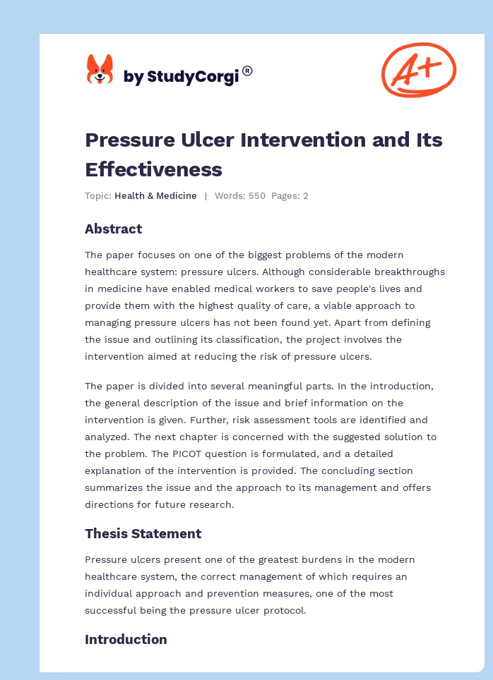 Pressure Ulcer Intervention and Its Effectiveness. Page 1