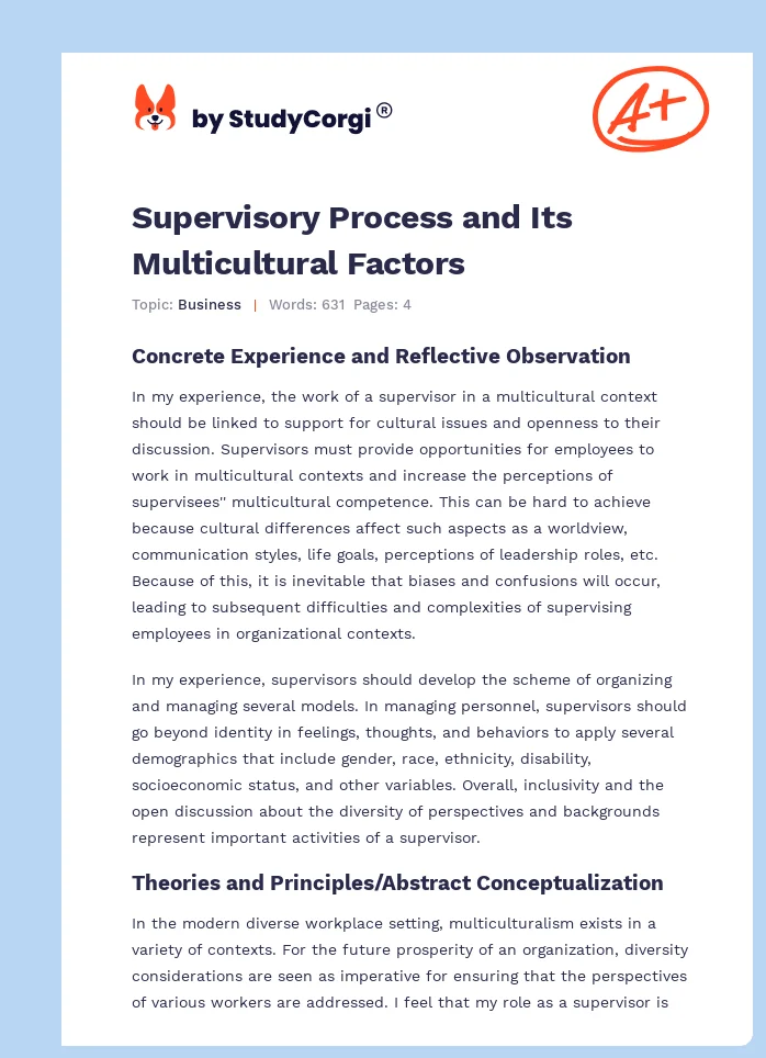 Supervisory Process and Its Multicultural Factors. Page 1