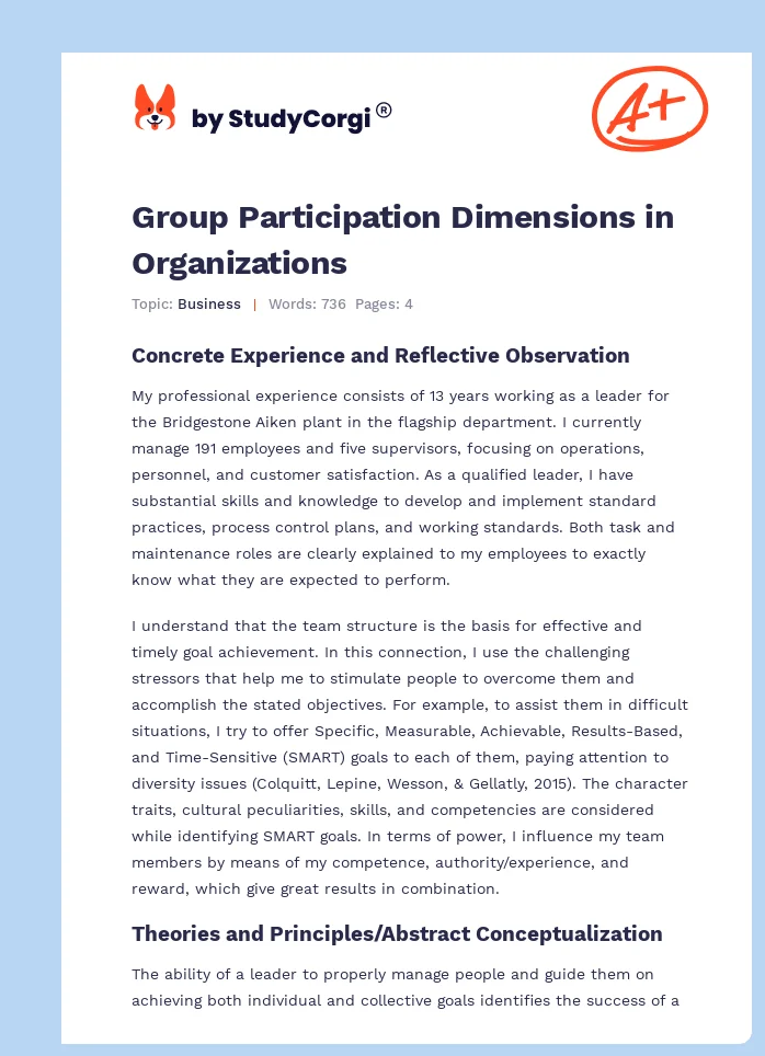 Group Participation Dimensions in Organizations. Page 1