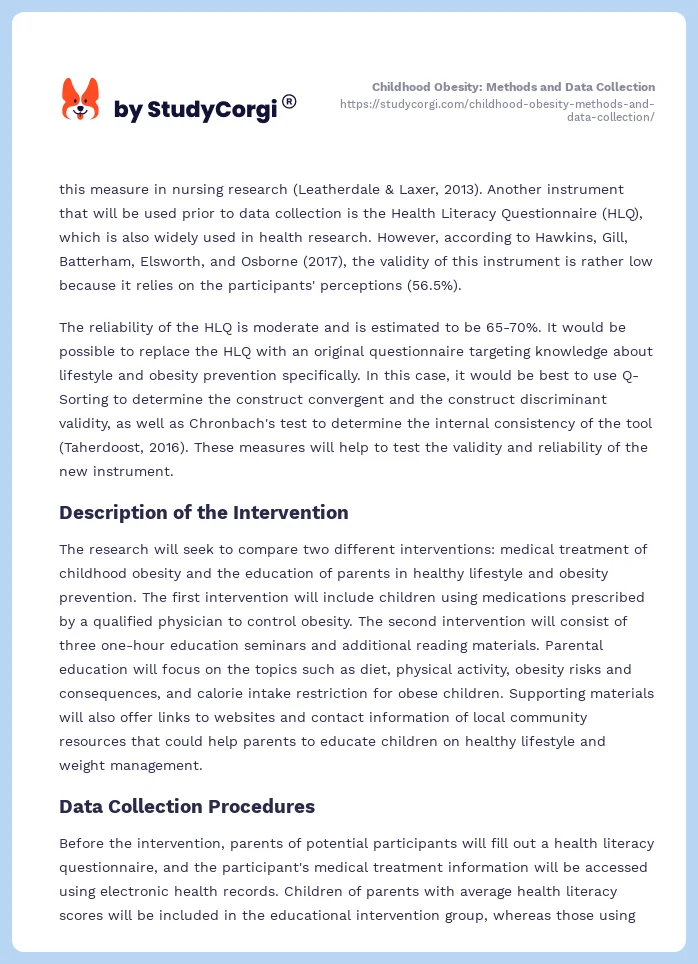 Childhood Obesity: Methods and Data Collection. Page 2