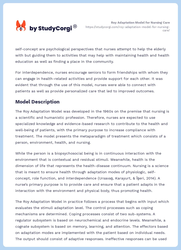 Roy Adaptation Model for Nursing Care. Page 2