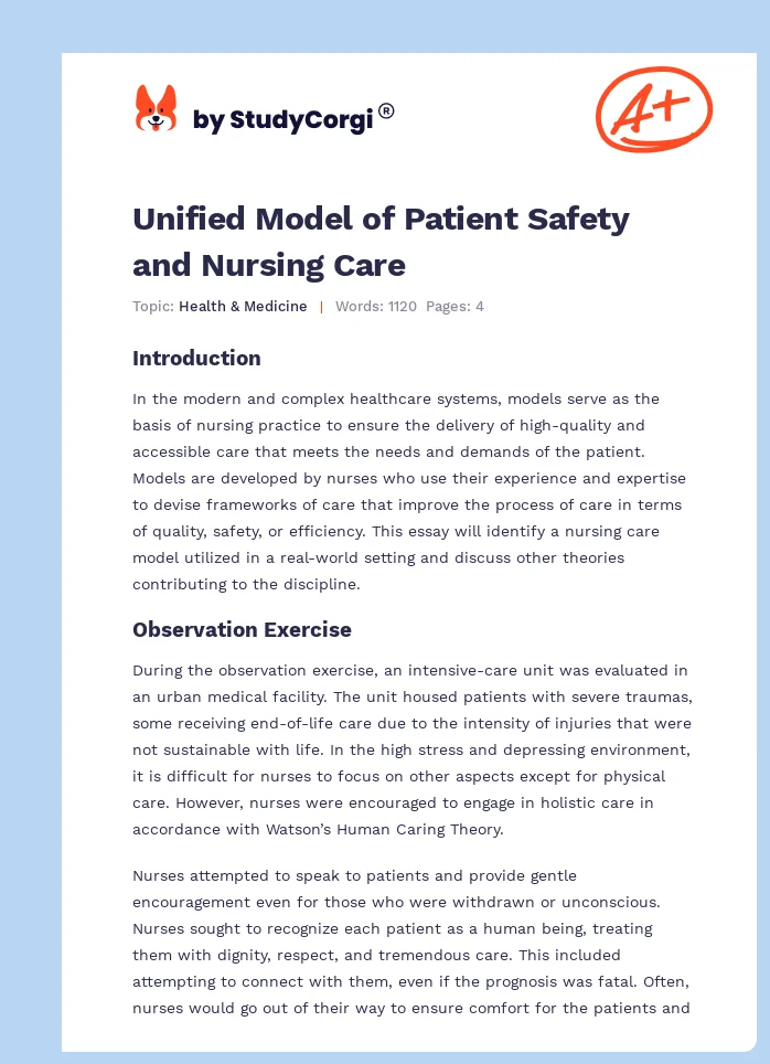 Unified Model of Patient Safety and Nursing Care. Page 1
