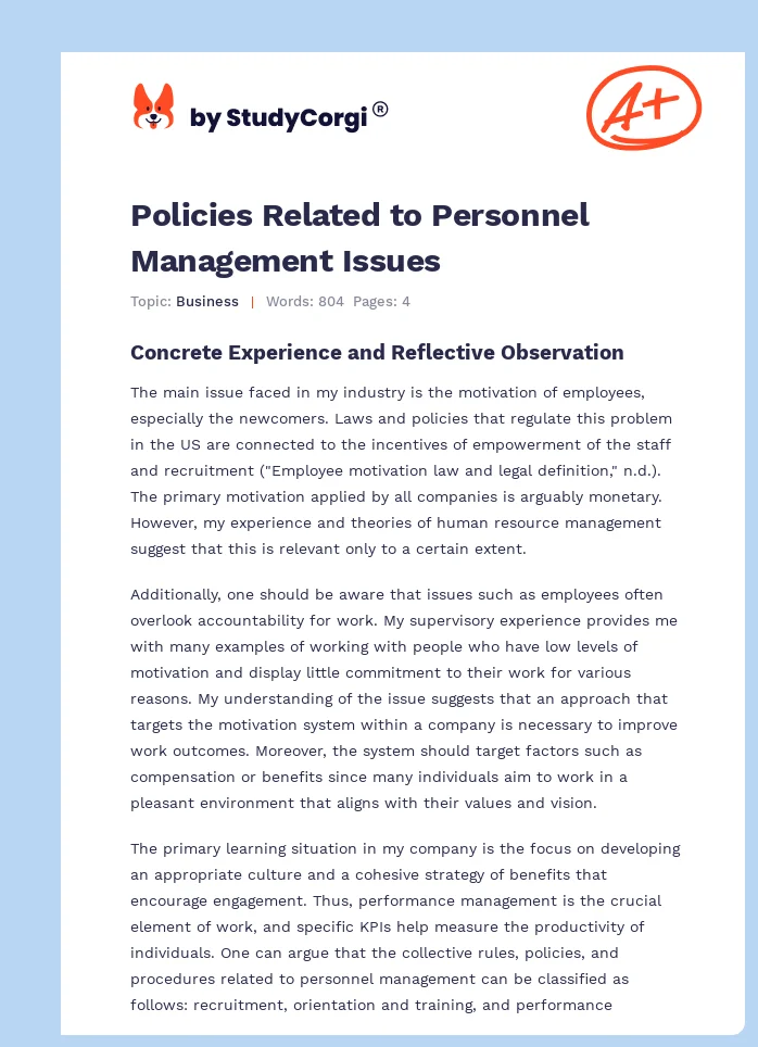Policies Related to Personnel Management Issues. Page 1