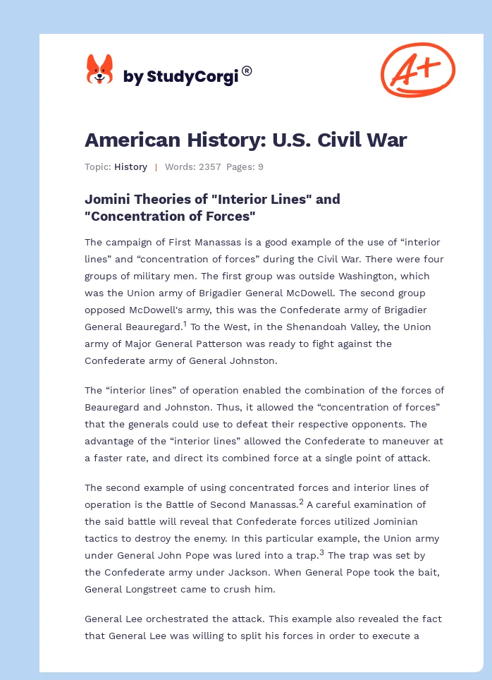American History: U.S. Civil War. Page 1