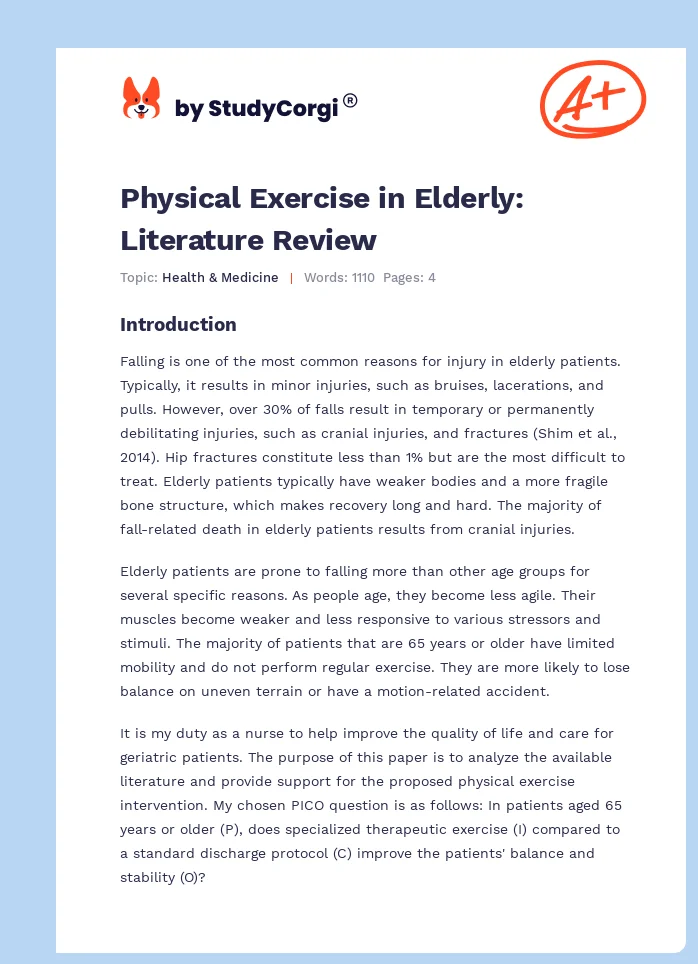 Physical Exercise in Elderly: Literature Review. Page 1