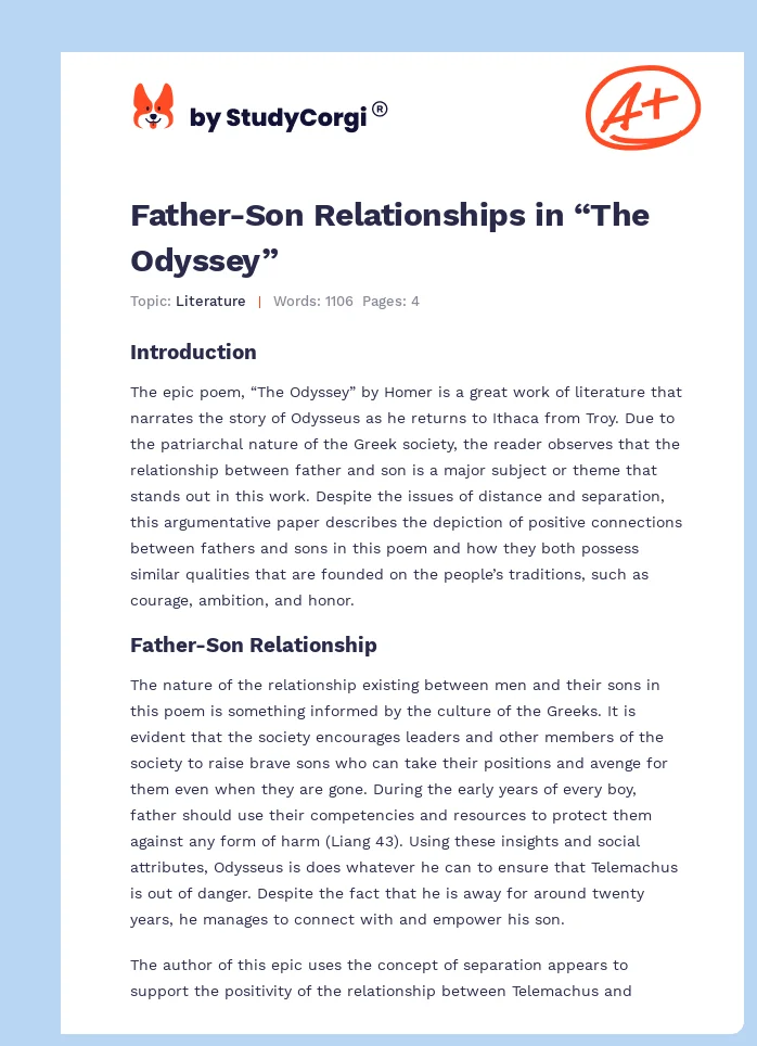 Father-Son Relationships in “The Odyssey”. Page 1