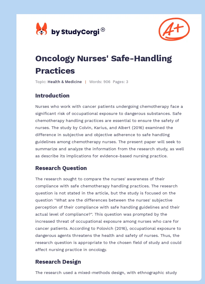 Oncology Nurses' Safe-Handling Practices. Page 1