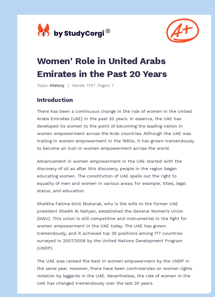 Women' Role in United Arabs Emirates in the Past 20 Years. Page 1