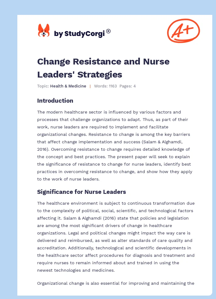 Change Resistance and Nurse Leaders' Strategies. Page 1