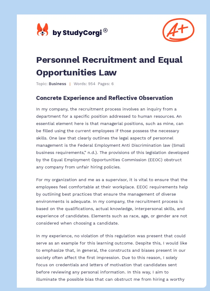 Personnel Recruitment and Equal Opportunities Law. Page 1