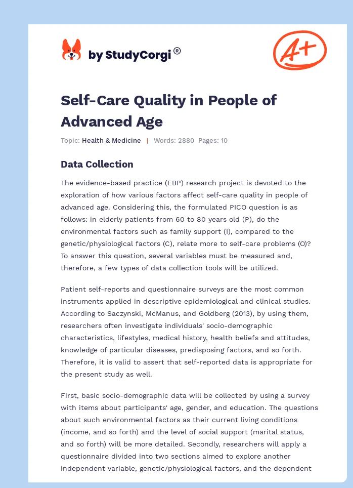 Self-Care Quality in People of Advanced Age. Page 1
