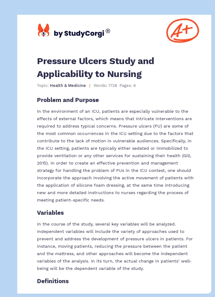 Pressure Ulcers Study and Applicability to Nursing. Page 1