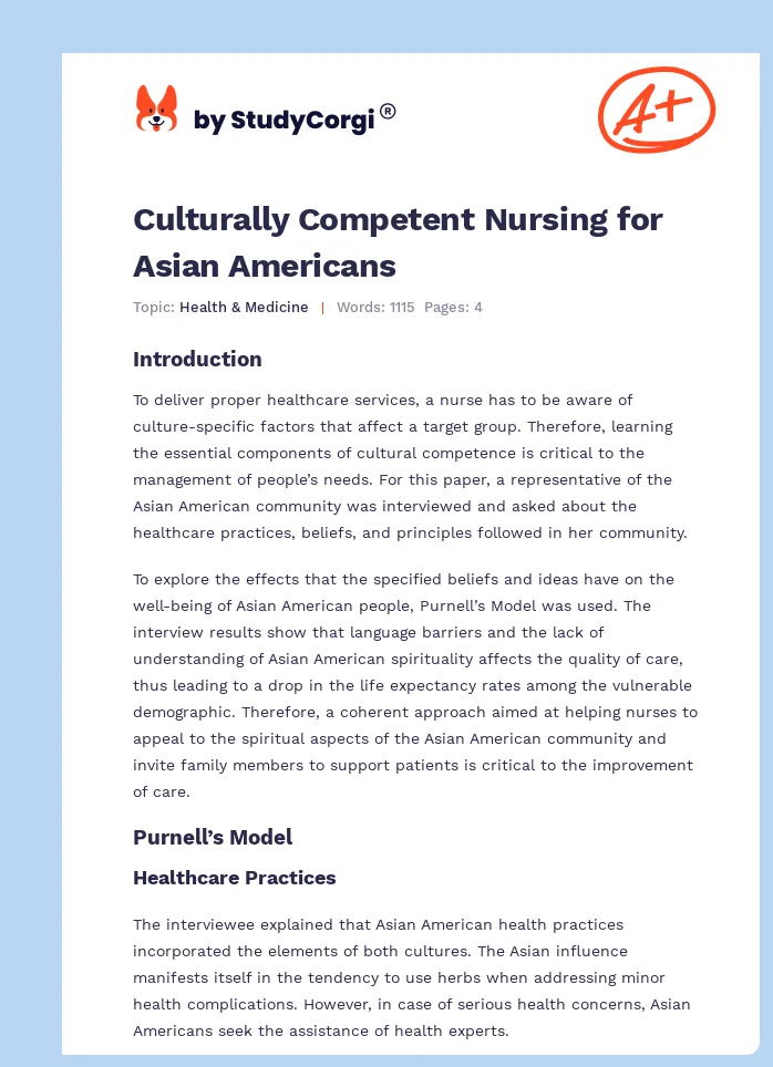 Culturally Competent Nursing for Asian Americans. Page 1