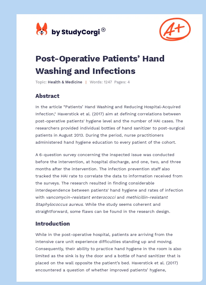 Post-Operative Patients’ Hand Washing and Infections. Page 1