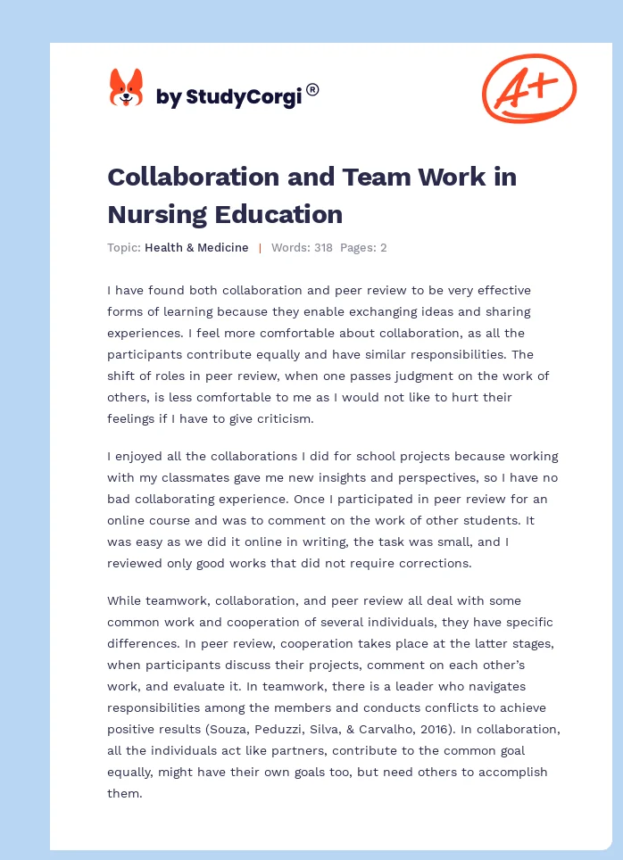 Collaboration and Team Work in Nursing Education. Page 1