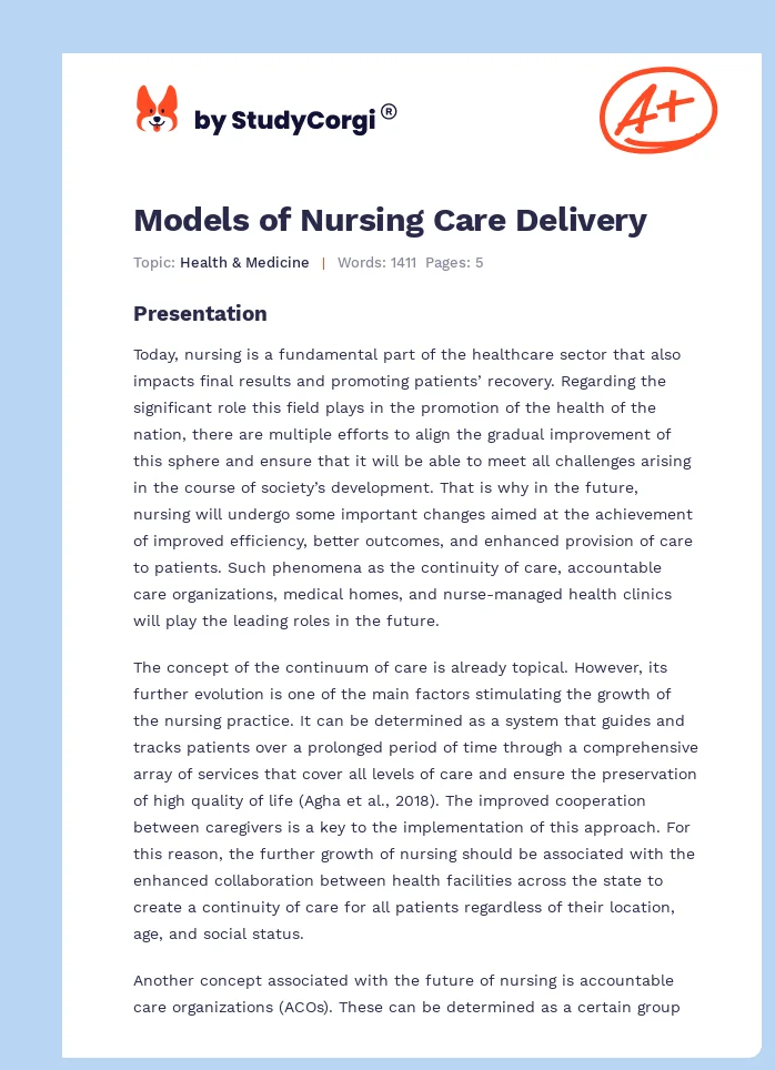 Models of Nursing Care Delivery. Page 1